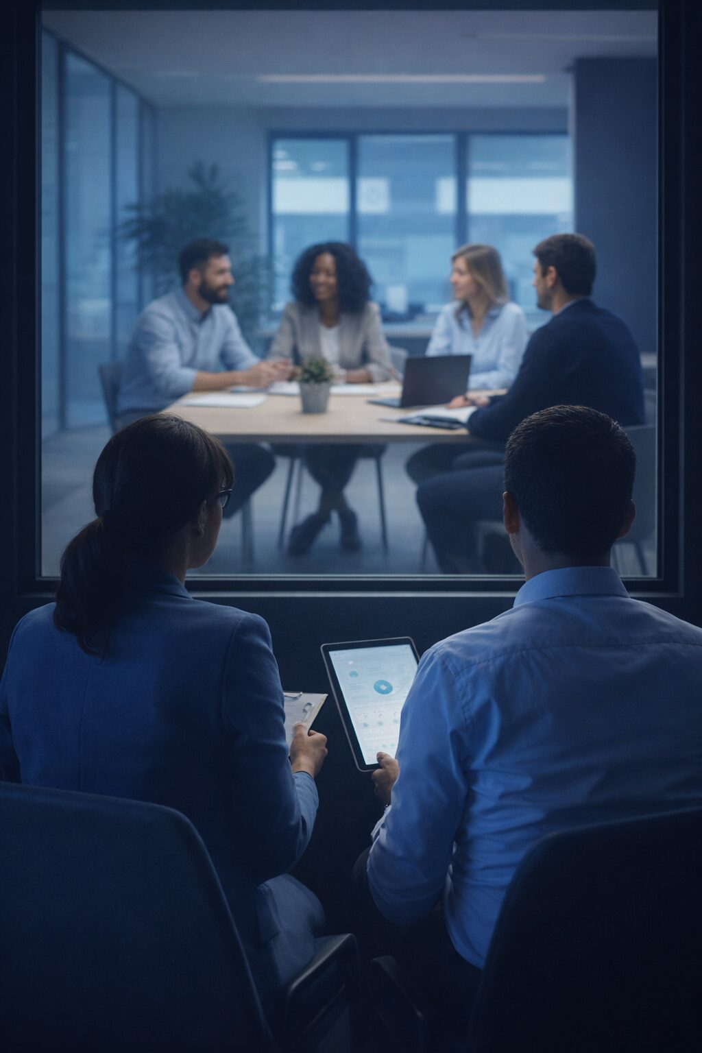Evaluadores de Talentoría observando una dinámica conductual en un Assessment Center