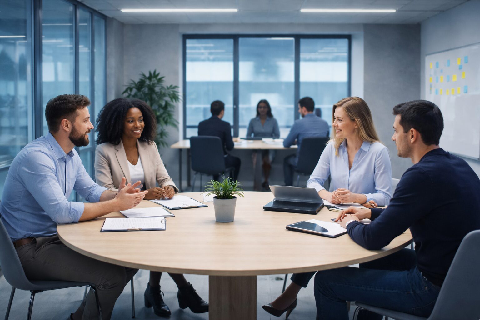 Mesa de Assessment Center donde consultores analizan el comportamiento de candidatos