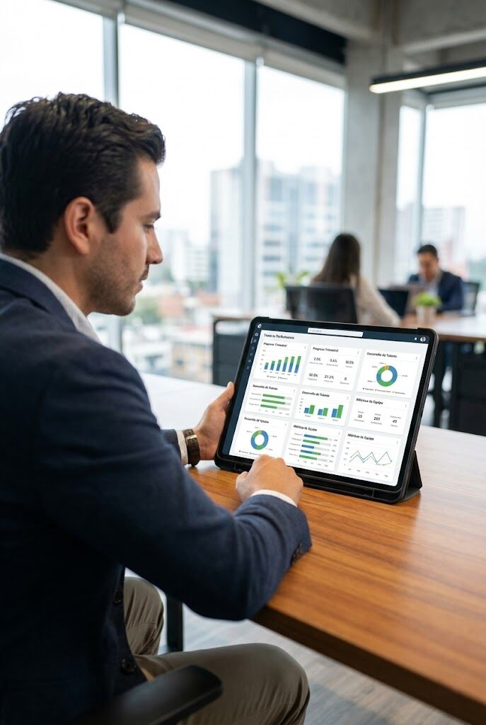 Líder visualizando el progreso en un dashboard de Talentoría