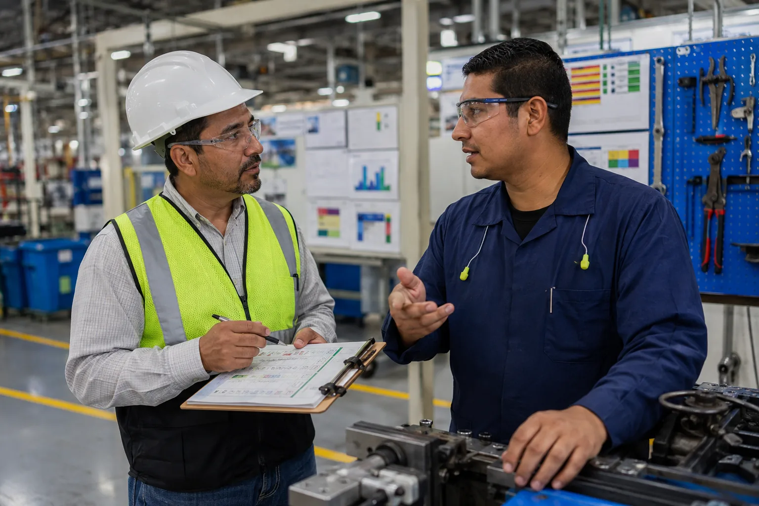 Consultor de Talentoría haciendo levantamiento de necesidades de capacitación en gemba junto a un operador
